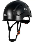 Heavy Duty Abs Safety Helmet With Built In Visor And Quick Air Vent Osha Certified For Actual Job Sites Giving Rock Solid Head Protection In Classic Black Finish side view with adjustable straps.