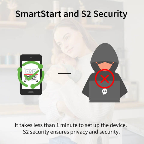 SmartStart and S2 Security setup illustration for Z Wave 800 Series Smart Plug With Built In Repeater And Range Extender 15A