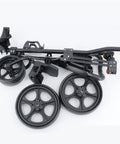 Folded Portable Folding Golf Cart With Pull Push Trolley Design, showcasing slick aluminum build and durable wheels.