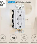 5 Pack GFCI Outlet 20 Amp Outdoor Weather Resistant Tamper Resistant UL Listed Backyard Ready With Self Test LED Indicator Thinner Design Wall Plate Included White Finish in a bathroom setting