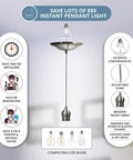 Original Instant Pendant Light 6 Inch Recessed Can Screw In Pendant Conversion Kit in Brushed Nickel, Adapter Only Bulb Not Included
