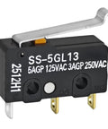 Built Tough Miniature Micro Switch SS-5GL13 with curved tip lever, 3-pin design, 5A 125VAC high precision mechanism for industrial use