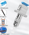 Hybrid Fiber Optic Adapter ST Male To SC Female, Plug And Play Singlemode 9/125 Micron shown with related tools