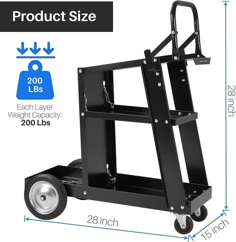 3 Tier Welding Cart With 360 Degree Swivel Wheels For MIG TIG Plasma Cutter, black heavy duty steel, 28x15 inch, 200 lbs capacity
