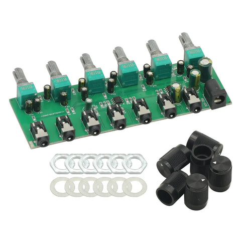 Six Channel Stereo Mixer Audio Distributor With Independent Volume Control For Your Home Studio Setup circuit board and knobs