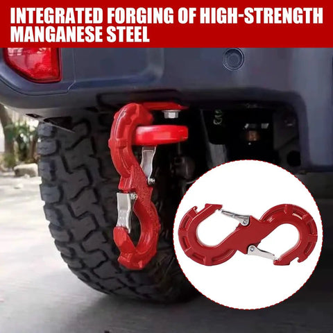 Heavy Duty Quick Release S Hook Tow Shackle 3 Eighths Inch Built Tough For Off Road Recovery 33000 Lbs Break Strength 11200 Lbs Working Load SUV ATV Pickup Truck Trailer Ready For Any Terrain And Heavy Haul red tow shackle on SUV rear recovery point