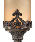 Goes Hard Solid Brass One Light Wall Sconce In Aged Bronze With Amber Mist Double French Scavo Glass side view with ornate details.