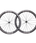 G40 G50 Carbon Gravel Wheelset Hooked Rim 700C Disc, side view of bicycle wheels with 40mm or 50mm depth, ICAN logo visible