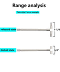 Telescoping bore gauge with T-handle, knurled steel, two-state illustration showing released and locked positions