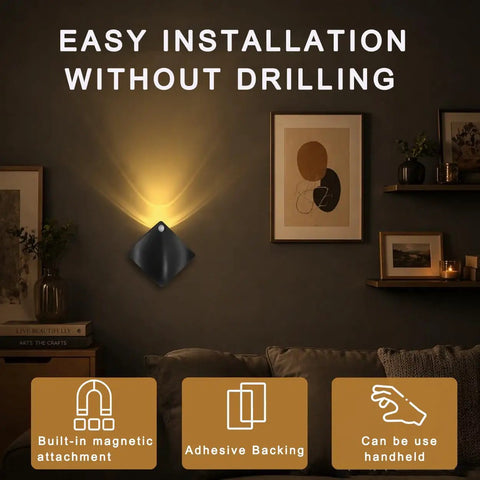 Sthalaxis 3PCS Motion Sensor Wall Lights - Battery Operated LED Wall Sconce Magnetic Wireless Wall Sconces Suitable for Staircases, Hallways, Bedrooms, and Bar Counters (Cold Light) showing easy installation options.