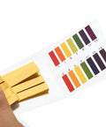 Three Pack pH Test Strips 1-14 With Storage Case, showing a close-up of yellow strips and a color comparison card