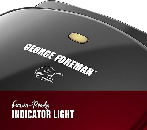 Compact Space Saver Two Serving Grill And Panini Press with power indicator light and George Foreman logo
