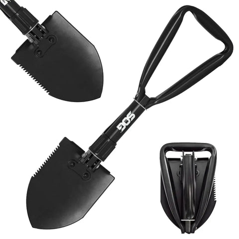 Foldable Survival Shovel With Wood Saw Edge 18.25 Inch E Tool Tactical Shovel Carry Case Built For Camping Hunting Outdoor Prep And Emergency Use Black