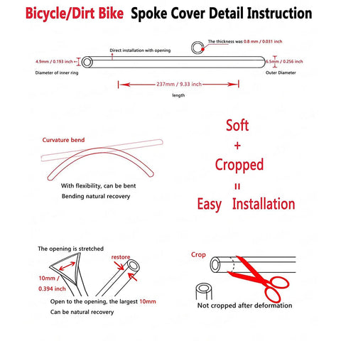 72Pcs Universal Spoke Skins Set For Dirt Bike BMX MTB And Motorcycle Wheels, Rim Wrap Covers detail instruction diagram