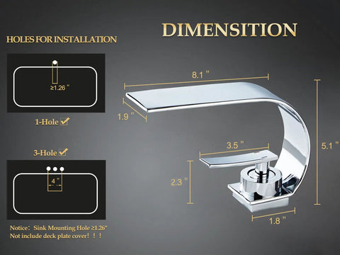 Chrome Single-Hole Vanity Faucet With Touch On, Low Arc Modern Bathroom Sink Faucet dimensions and installation guide