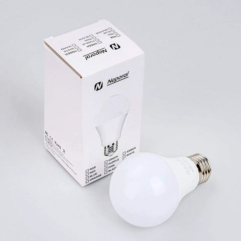 Amber A19 Light Bulbs 9W 60W Equivalent Blue Light Blocking Soft bulb with packaging, ideal for healthy sleep and nursery vibes.