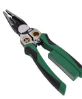 SASKATE 8 In 1 Wire Stripper Pliers With Voltage Tester Multi Functional Crimping Cutting Tool For Electrical Work High Carbon Steel with green grips.