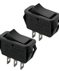 Rocker Switch Kit For Range Hood With Dual Fan And Light Switches Replacement Part For 97016971 97015617 97015728 1194790 40000 41000 42000 43000 52000 Series Diy Easy Install Durable Two Piece Set, showing two black switches with visible pins.