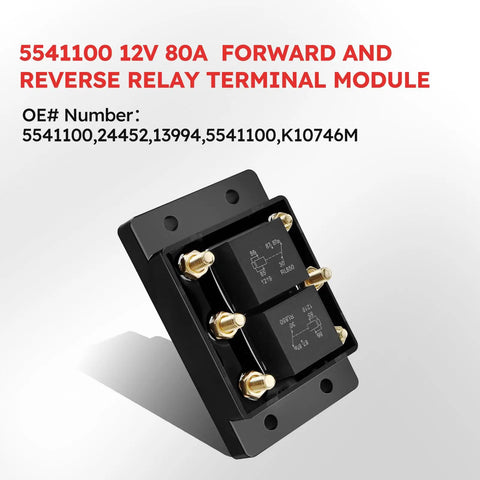 12V 80A Forward And Reverse Relay Terminal Module For Tarp Winch Motor Snow Plow And Lift Replacement Compatible With 24452 13994 5541100 K10746M shown in angled view