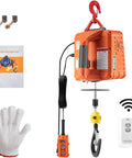 Heavy Duty Electric Hoist Winch With Wireless Remote 110V 1500W Pro Grade Lift Up To 1100 Lbs At 16 Ft Per Min 25 Ft Cable For Garage And Shop Lifting Jobs, orange unit with hook and remote