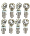 Bulletproof Hardcore 3/4 X 16 Heim Joints With Solid Bung Connectors And Heavy Duty Jam Nuts 4 Pack Rh Lh Spherical Roll Pin Rod Ends, displayed in a set of eight.