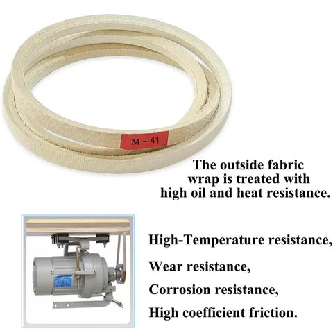 41 Inch Outer Girth Industrial M41 Sewing Machine V Belt With Rubber Triangle Profile in beige fabric wrap
