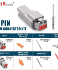 DTM 2 Pin Connector Kit 8 Pack with Size 20 Solid Contacts 20-22 AWG Waterproof Pro Grade Automotive Electrical Connectors and Components