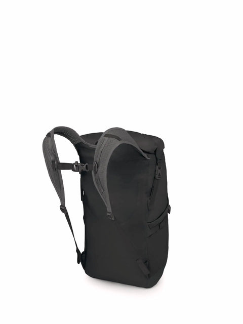 Ultralight 20L Dry Stuff Pack For Travel And Quick Day Trips With Roll Top Waterproof Closure, comfy mesh straps, side view
