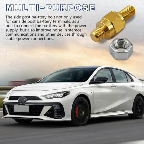 Street Smart Side Post Battery Terminal Extenders, Premium Solid Brass Adaptor Studs for Vehicles with 3/8 inch threads and nut.