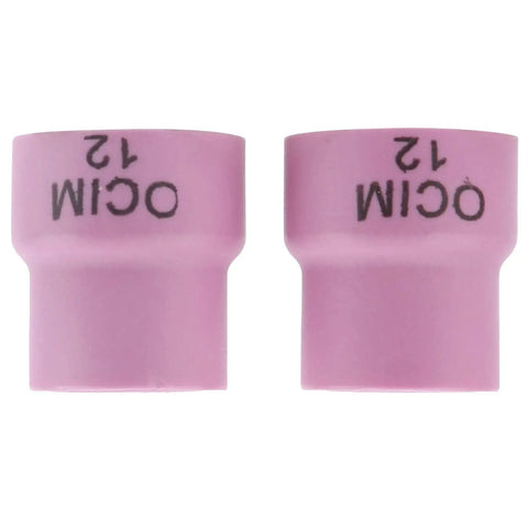 Close-up of two pink ceramic TIG cups from Pro Grade Ceramic TIG Cup Kit With Alumina For 0.1 Inch Torch Cups WP 17 18 26 1.6 Air Cooled