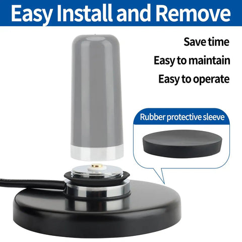 NMO Antenna Mount Magnetic Base 90mm with PL259 Connector showing dust cover cap and rubber protective sleeve.