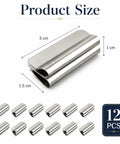 Heavy Duty Magnetic Curtain Clips For Blackout Windows With Beefy Adhesive Backing No Drill Hassle For Bedroom Office Or Bath Sweet Upgrade To Total Darkness And Snug Privacy Vibe, showing 12 silver clips dimensions.