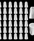 Set of 36 white ceramic wire connector caps arranged in a grid; includes a large porcelain twist cap and matching nut