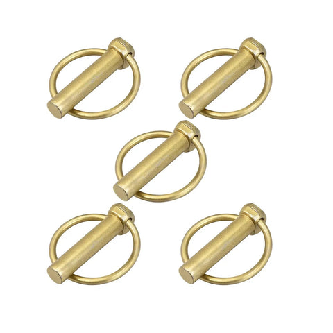 Self Locking Steel Dowel Pin Kit With 5x40mm 6x45mm 8x50mm And 10x45mm Pins, Zinc Plated Metallic Finish, Perfect For Boat Trailers And Tractors, Rust Resistant Spring Lock Pins For Quick And Solid Fit. five zinc-plated steel pins on white