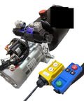 Total Game Changer Hydraulic Power Pack With Electric Motor Pump featuring compact design and control switch for efficient lifting.