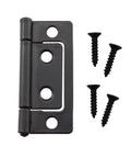 Four Piece Sub Iron Folding Hinges Two Inch Matte Black with included screws for cabinet furniture and wood doors.