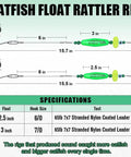 Diagram of Rattler Catfish Float Rig For Bank Fishing Santee Cooper Style Tackle Floats with specifications and sizes.