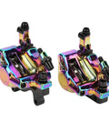 Heavy Duty Hydraulic Disc Brake Set For Mountain And Road Bikes Sturdy Aluminum Alloy Calipers in rainbow finish, dual-piston model HB-100.