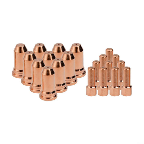 Plasma Cutter Consumables Kit With 1.2mm Electrodes And Nozzle Tips For Plasma Torch Welding Equipment Includes 10 Electrodes And 10 Tips Pro Grade For Heavy Duty Metal Cutting Compatible With 52556 And 51246 - Copper electrodes and tips displayed on white background