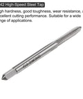 10Pc Workhorse 8-32 UNC Machine Tap Set In 6542 High Speed Steel with straight flute, close-up of single tap with visible thread markings.