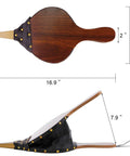 Top Shelf Wooden Fireplace Bellows With Heavy Leather Strap Brown Air Blower Pump For Campfires Barbecue, dimensions shown.