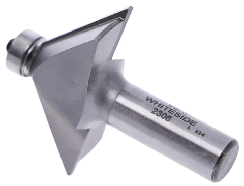 Pro Grade Heavy Duty Chamfer Router Bit 2306 with 45 Degree Bevel for Clean Edges, side view of carbide tipped bit