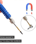 Ultra Handy Mini Precision Screwdriver Set with magnetic bit holding small screws, blue non-slip handle, portable design.