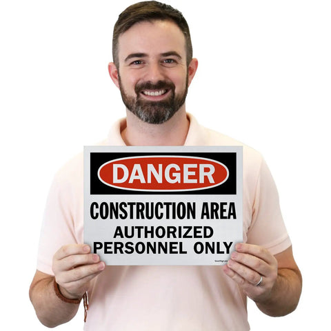 Danger Construction Area Authorized Personnel Only OSHA Sign Pack Of 5 9 By 12 Inch Screen Printed 10 Mil Polystyrene Plastic