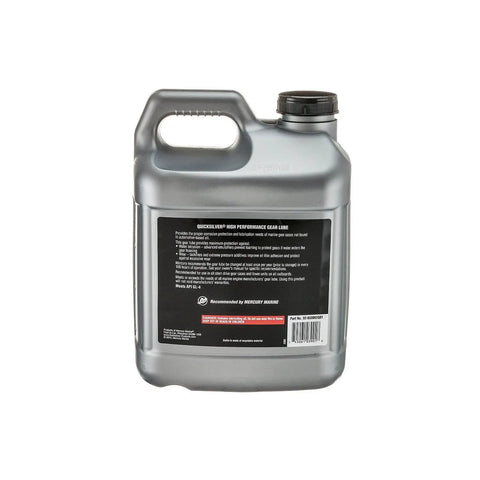Back view of Hardcore High Performance SAE 90 Gear Lube For Mercury Outboards And MerCruiser Sterndrives 2.5 Gallon container