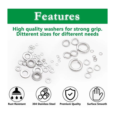 1000 Piece 304 Stainless Steel Spring Washer Kit For M2 To M12 Sizes With Lock Washers The Go To Choice For Bolts And Nuts Fastening Corrosion Resistant DIY Projects And Repairs Nine Metric Sizes From M2 To M12 - assorted spring washers