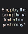 Quote on a black background displaying a command to Siri about playing a song, relevant to audio listening.
