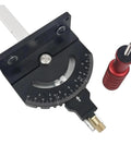 Professional 0 To 60 Degree Angle Miter Gauge With Extended Table Fence For Router Benches showing black gauge and red flip stop.