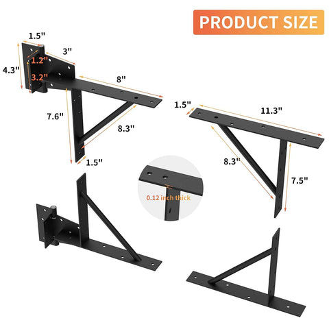 Heavy Duty Gate Corner Brace Kit No Sag Anti Sag Solid Iron Brackets with measurements for shed and driveway gates