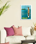 Outrigger Canoe Surfing Vintage Airline Travel Poster By Stan Galli, 1960s Master Art Print, Unframed 6x9 Inch Matte Finish On Heavyweight Paper